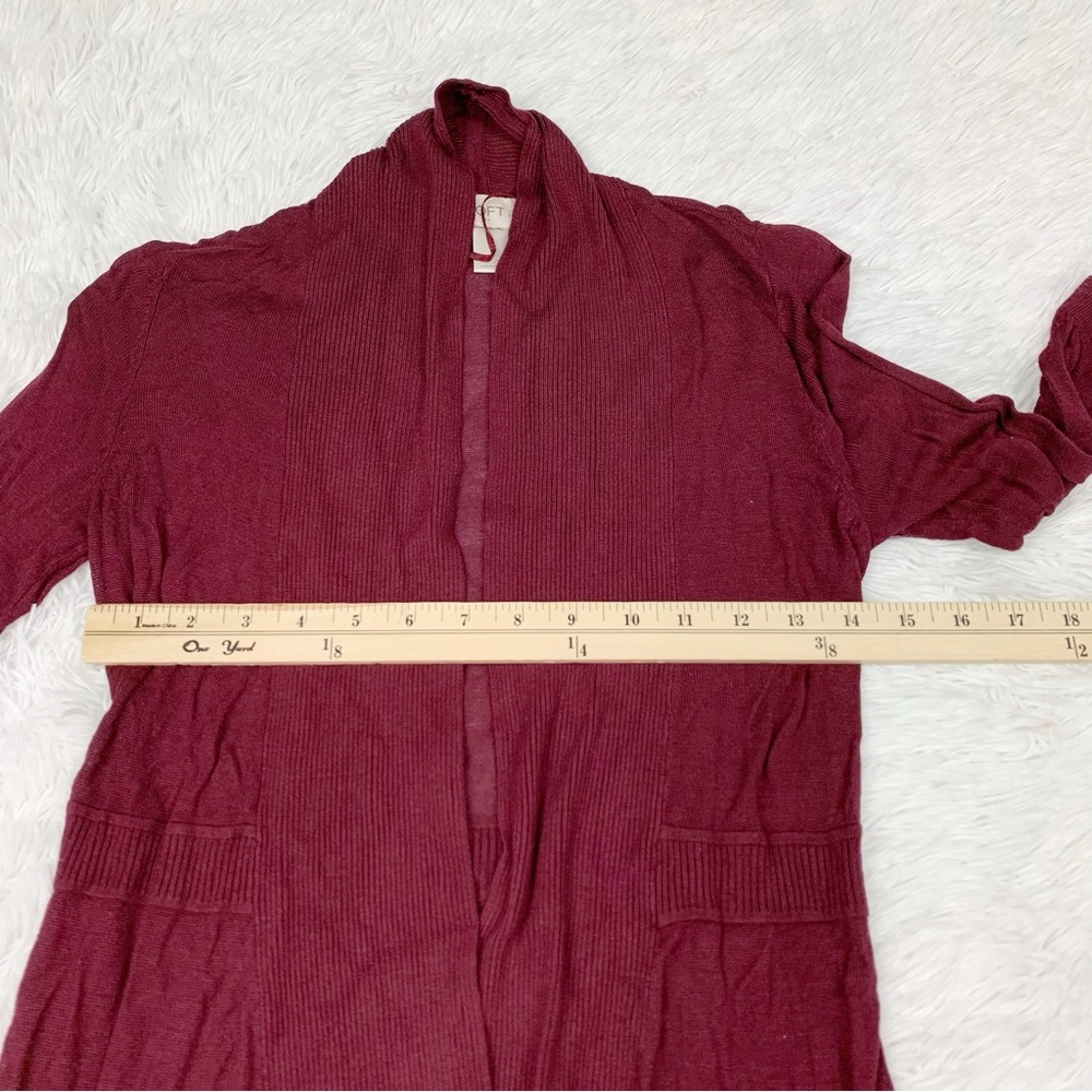 Loft Petite long sleeve open front cardigan mid length burgundy - Picture 4 of 8